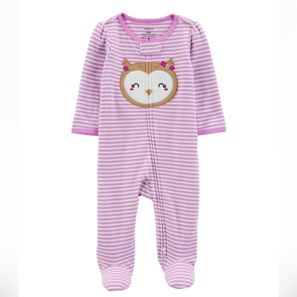 Carter’s Cotton Pajamas with Purple Stripes and Cute Owl